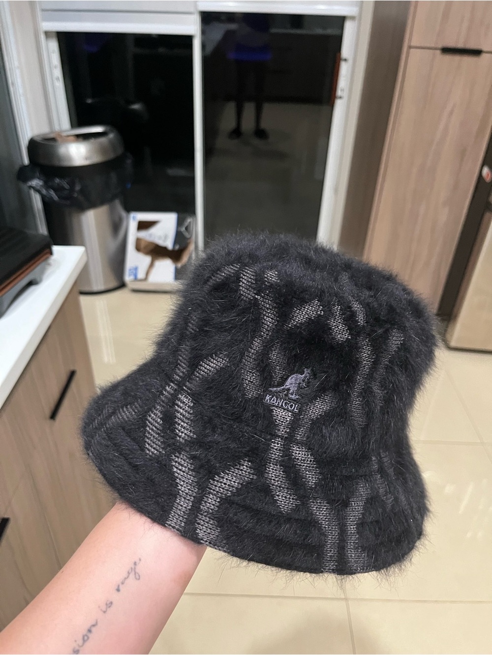Kangol Black Fuzzy style for festivals and clubs